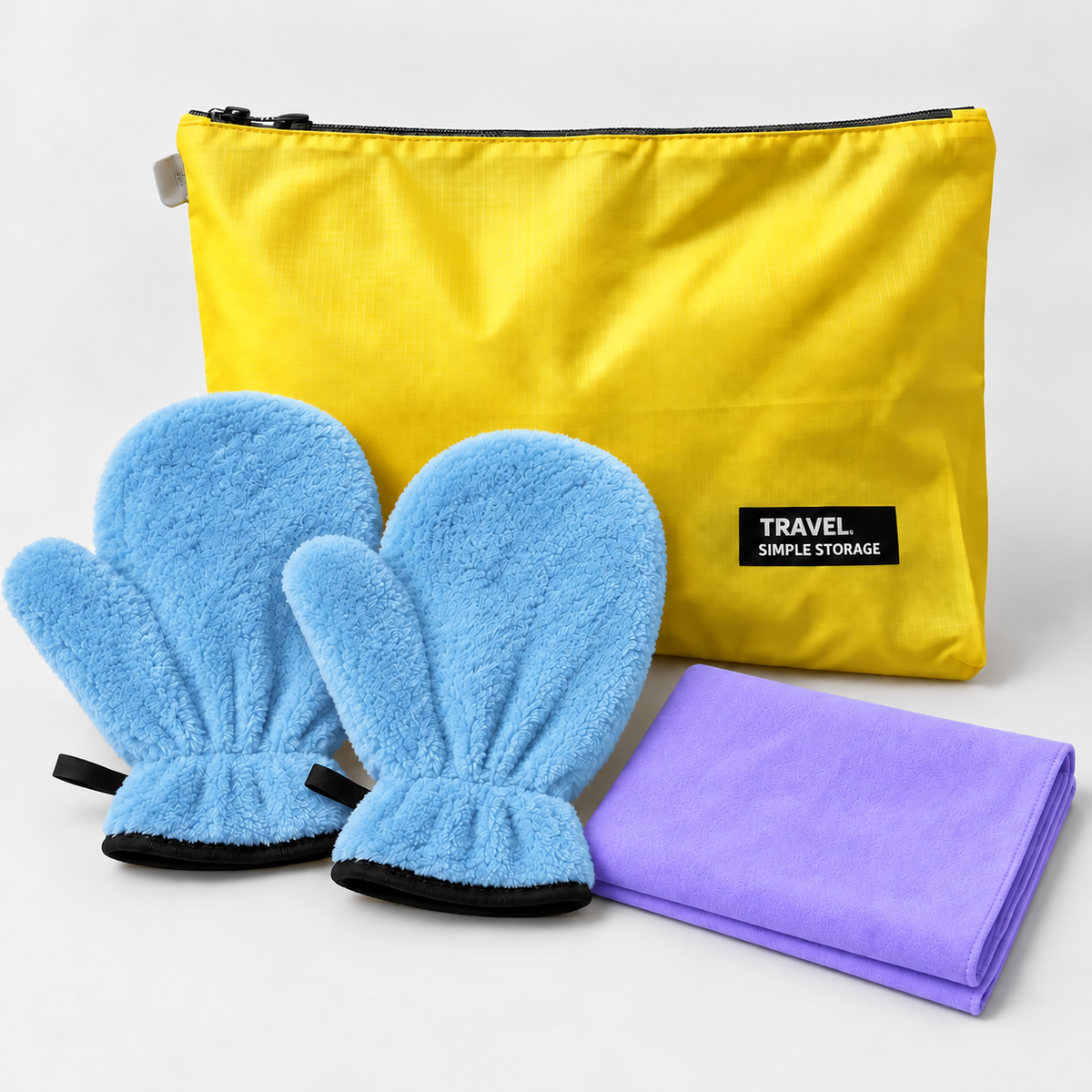 Pet Outdoor Cleanup Kit with Mitts, Chamois Towel & Storage Bag