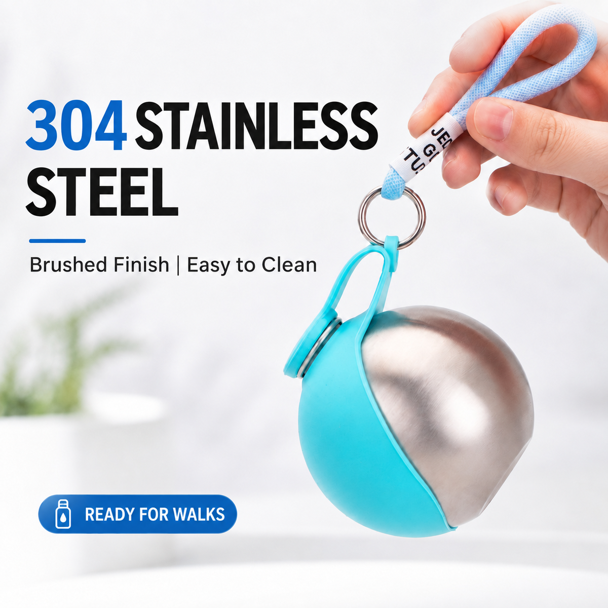 Portable Stainless Steel Dog Water Bottle with Foldable Bowl and Carabiner