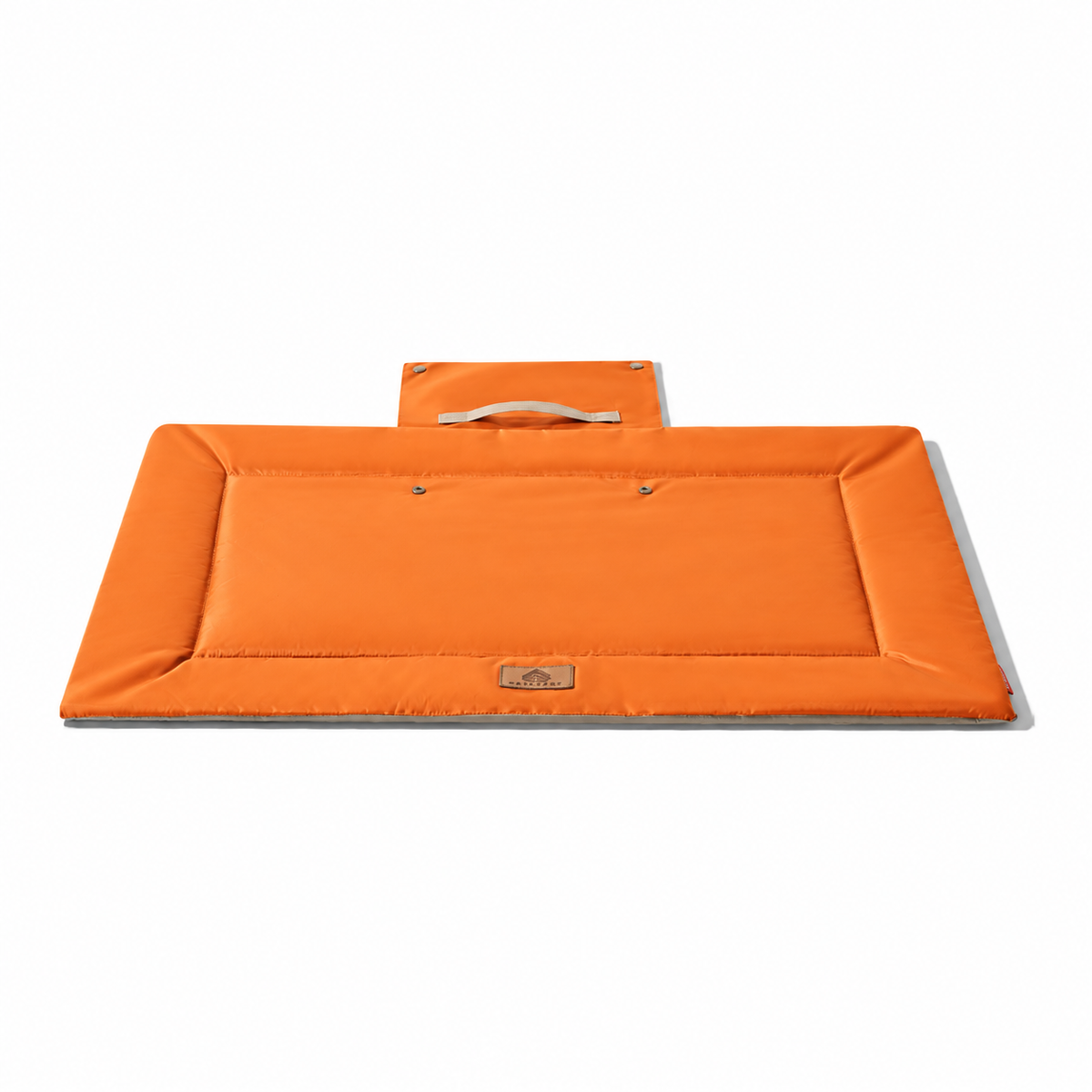 Orange foldable waterproof outdoor pet travel mat on a white background